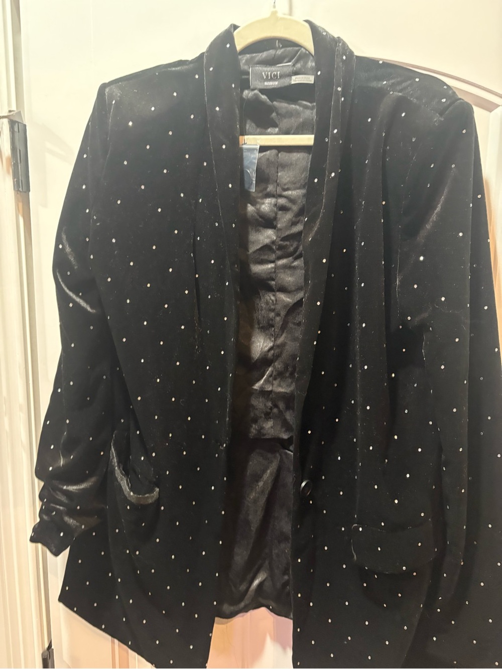 VICI Black Velvet Blazer with Sparkling Dot Embellishments